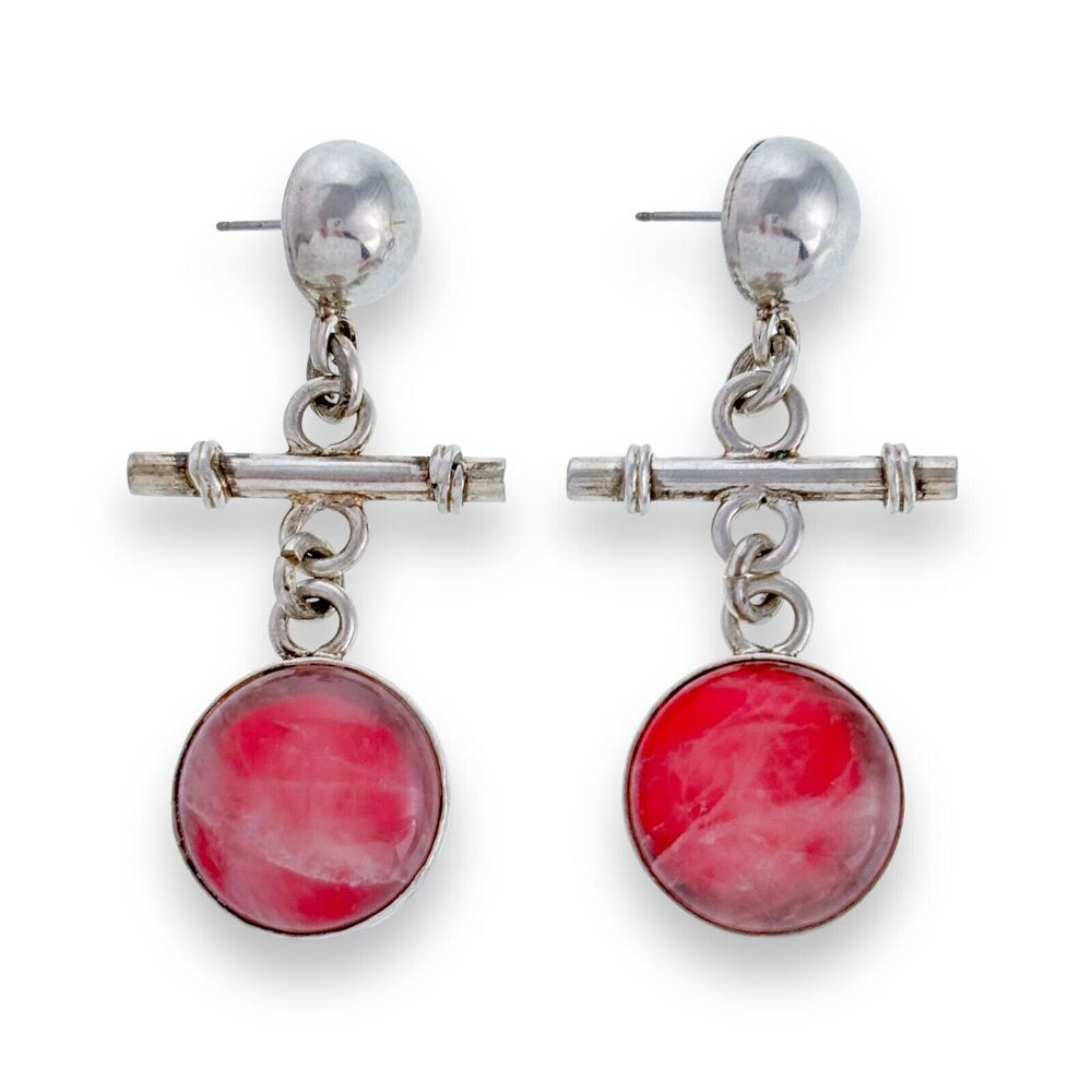 Vintage Mexican Taxco Sterling Silver 925 Pink Glass Dangle Earrings